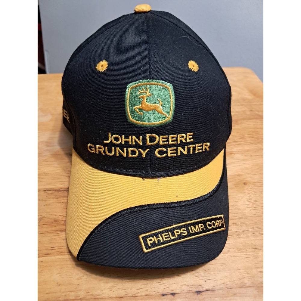 John Deere Baseball Cap Grundy Center Phelps Imp. Corp Black Yellow OSFM